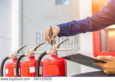 Engineer Checking Industrial Fire Control System,fire Alarm Controller, Fire Notifier, Anti Fire.sys