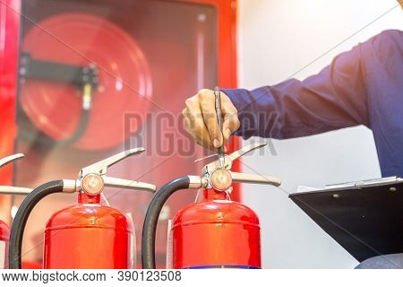 Engineer Checking Industrial Fire Control System,fire Alarm Controller, Fire Notifier, Anti Fire.sys