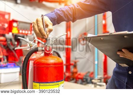 Engineer Checking Industrial Fire Control System,fire Alarm Controller, Fire Notifier, Anti Fire.sys