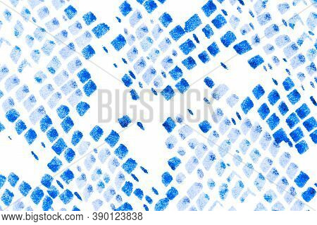 Snake Skin Pattern. Artistic Painted Swimwear Template. Aligator Leather Wild Surface. Blue Color. W