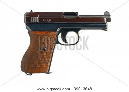 En tysk 7,65 mm halvautomatisk lomme pistol fra 1934.