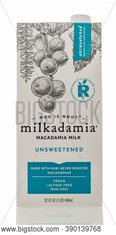 Winneconne, Wi - 16 October 2020:  A Package Of Milkadamia Macadamia Milk On An Isolated Background.