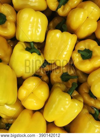 A Lot Of Sweet Yellow Pepper Background Top View