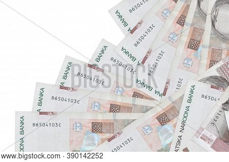 200 Croatian Kuna Bills Lies In Different Order Isolated On White. Local Banking Or Money Making Con