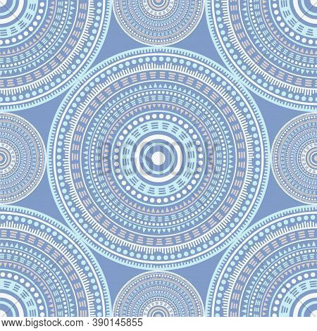Ottoman Ethnic Motifs Seamless Pattern. Round Medallion Mandala Geometric Tiles. Textile Print Templ