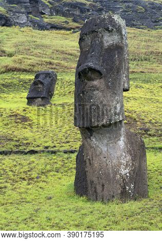 Moais At Ranu Raraku, Easter Island, Rapa Nui.
