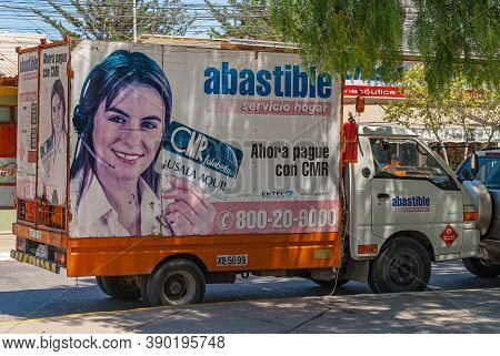 Vicuna, Chile - December 7, 2008: Downtown, Plaza Gabriela Mistral. Abastible Gas Company Service Tr
