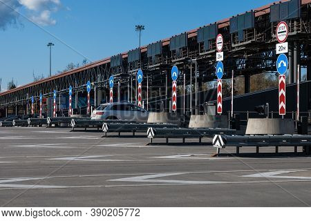 Car Entering Toll Road Checkpoint Gate, Moscow, 15/10/2020