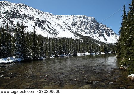 Snowy West Fork Rock Creek In Beartooth Mountains, Montana
