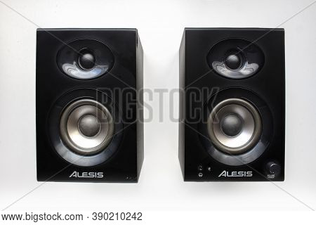 Calgary Alberta, Canada. Oct 17, 2020. Alesis Elevate 3 Monitor Speakers For Music Mix. Concept: Mus
