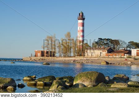 View Of Shepelevskiy Lighthouse On A Sunny May Evening. Leningrad Region, Russia