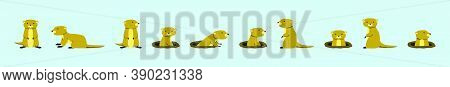 Set Of Gopher Cartoon Icon Design Template With Various Models. Vector Illustration Isolated On Blue
