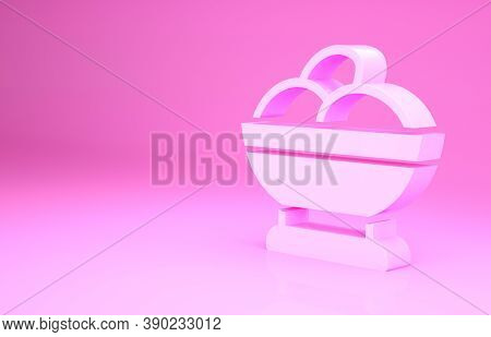 Pink Varenyky In A Bowl Icon Isolated On Pink Background. Pierogi, Varenyky, Dumpling, Pelmeni, Ravi