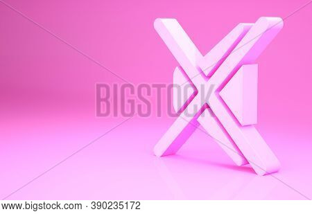 Pink Speaker Mute Icon Isolated On Pink Background. No Sound Icon. Volume Off Symbol. Minimalism Con