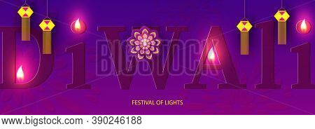 Diwali Festival Holiday Design With Paper Cut Style Of Indian Rangoli And Flowers. Vector