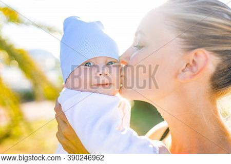 Endorphin Oxytocin Hormone Feeling Of Mother To Her Cute Baby Outdoors In Tropical Beach