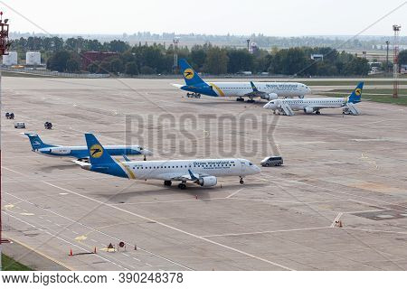 Ukraine, Kyiv - October 10, 2020: Plane Ur-gea Ukraine International Airlines Boeing 767-322 Er And 