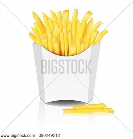 French Fries With Pack On White Background. Mock Up. Vector Illustration