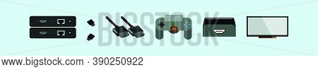 Set Of Hdmi Cable And Computer Design Template With Various Models. Vector Illustration Isolated On 