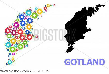 Vector Composition Map Of Gotland Island Constructed For Engineering. Mosaic Map Of Gotland Island I