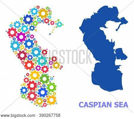 Vector Mosaic Map Of Caspian Sea Constructed For Services. Mosaic Map Of Caspian Sea Is Composed Of 