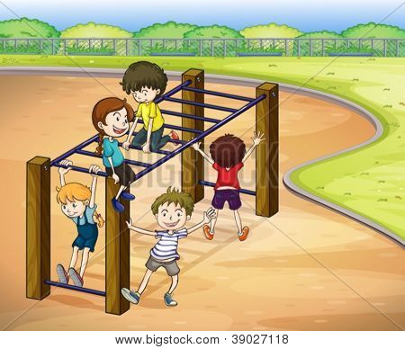 illustrazione di bambini gioco in una splendida natura