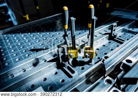 Metal Welding Table With Mounting Brackets At Metal Manufactory