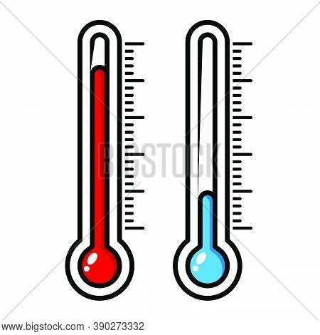 Thermometer Cartoon Illustration Isolated On White. Meteorology Thermostat Vector Icon. Measure Leve