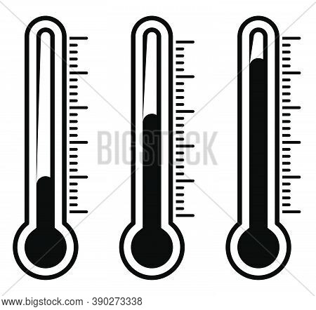Thermometer Silhouette Illustration Isolated On White. Autumnal Black And White Vector Design. Weath