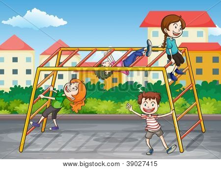 illustrazione di bambini gioco in una splendida natura