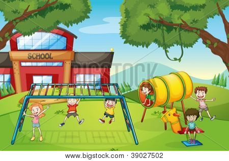 illustrazione di bambini gioco in una splendida natura