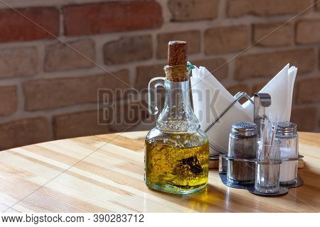A Table In A Cozy Italian Pizzeria. Copy Spacce.