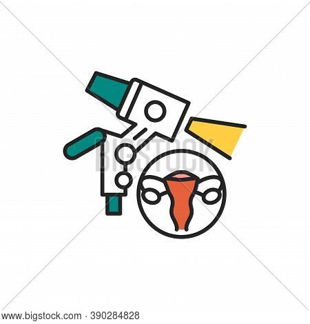 Colposcopy Line Color Icon. Female Reproductive System Checkup. Sign For Web Page, Mobile App, Butto