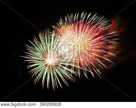 two fireworks set off at the same time for the new year celebration