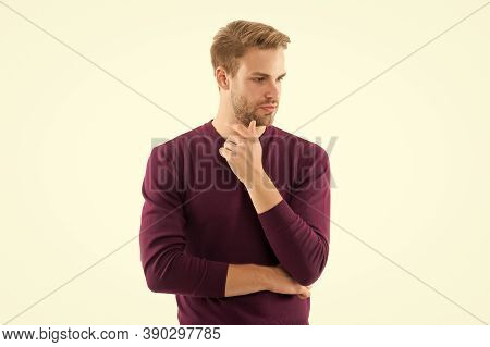His Style Is Emulated By Many. Looking Trendy. Facial Care. Handsome Man Isolated On White. Unshaven