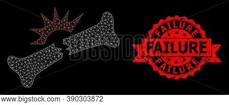 Mesh Polygonal Bone Fracture On A Black Background, And Failure Corroded Ribbon Seal. Red Stamp Seal