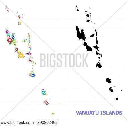 Vector Composition Map Of Vanuatu Islands Done For Engineering. Mosaic Map Of Vanuatu Islands Is Don
