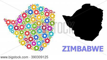 Vector Mosaic Map Of Zimbabwe Created For Engineering. Mosaic Map Of Zimbabwe Is Shaped With Random 