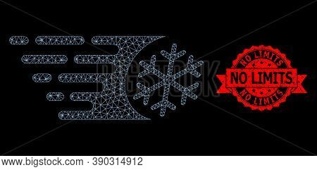 Mesh Network Fast Freezing On A Black Background, And No Limits Grunge Ribbon Stamp. Red Stamp Inclu