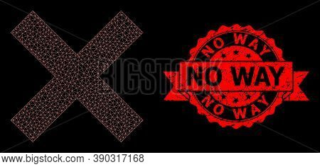 Mesh Network Reject Cross On A Black Background, And No Way Dirty Ribbon Stamp. Red Stamp Includes N