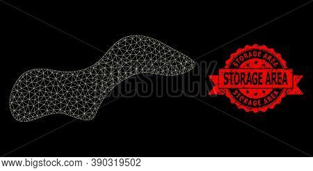 Mesh Polygonal Spot On A Black Background, And Storage Area Textured Ribbon Seal Print. Red Seal Con