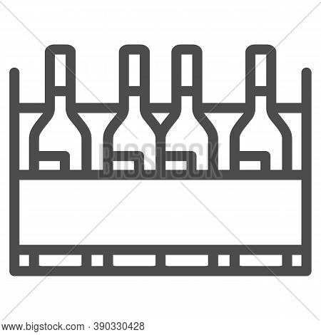 Box With Wine Bottles Line Icon, Wine Festival Concept, Wine Bottles In Case Sign On White Backgroun
