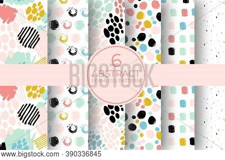 Hand Drawn Circle Pattern Of Brush Stroke. Vector Seamless Pattern Set Geometric Texture Shapes. Abs