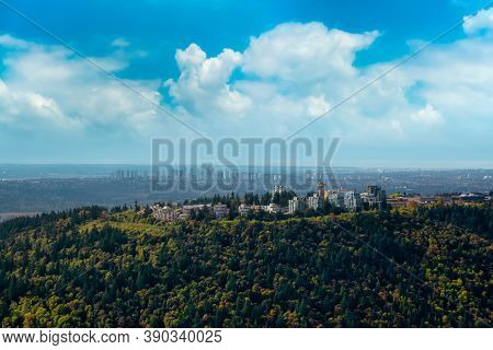 Aerial View Of Burnaby Mountain During A Vibrant Morning. Taken In Greater Vancouver, British Columb