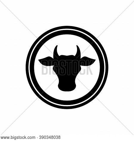 Cow Head In Circle. Line Icon. Farm Animal Label. Beef, Milk, Lactose Symbol.