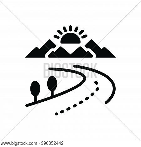 Black Solid Icon For Highway Highroad Thoroughfare Turnpike Road Navigation Avenue Path Route Way Mo