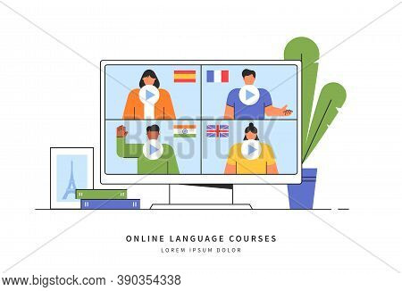 E-learning Of The Foreign Languages. Distance Online Education Concept. Teachers From Different Coun