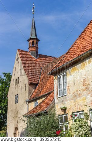 Tower Of The Historic St. Johannis Monastery In Holm Quarter Of Schleswig, Germany