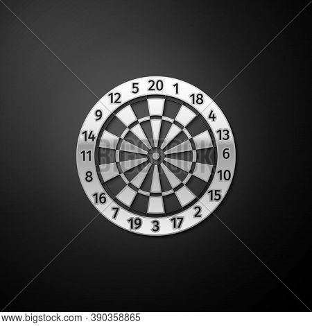 Silver Classic Darts Board With Twenty Black And White Sectors Icon Isolated On Black Background. Da