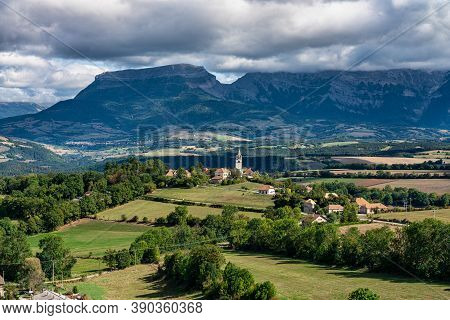 Scenic View On The Trieves Valley With The Vercors Mountain Range Near Bourg Saint Maurice Village F
